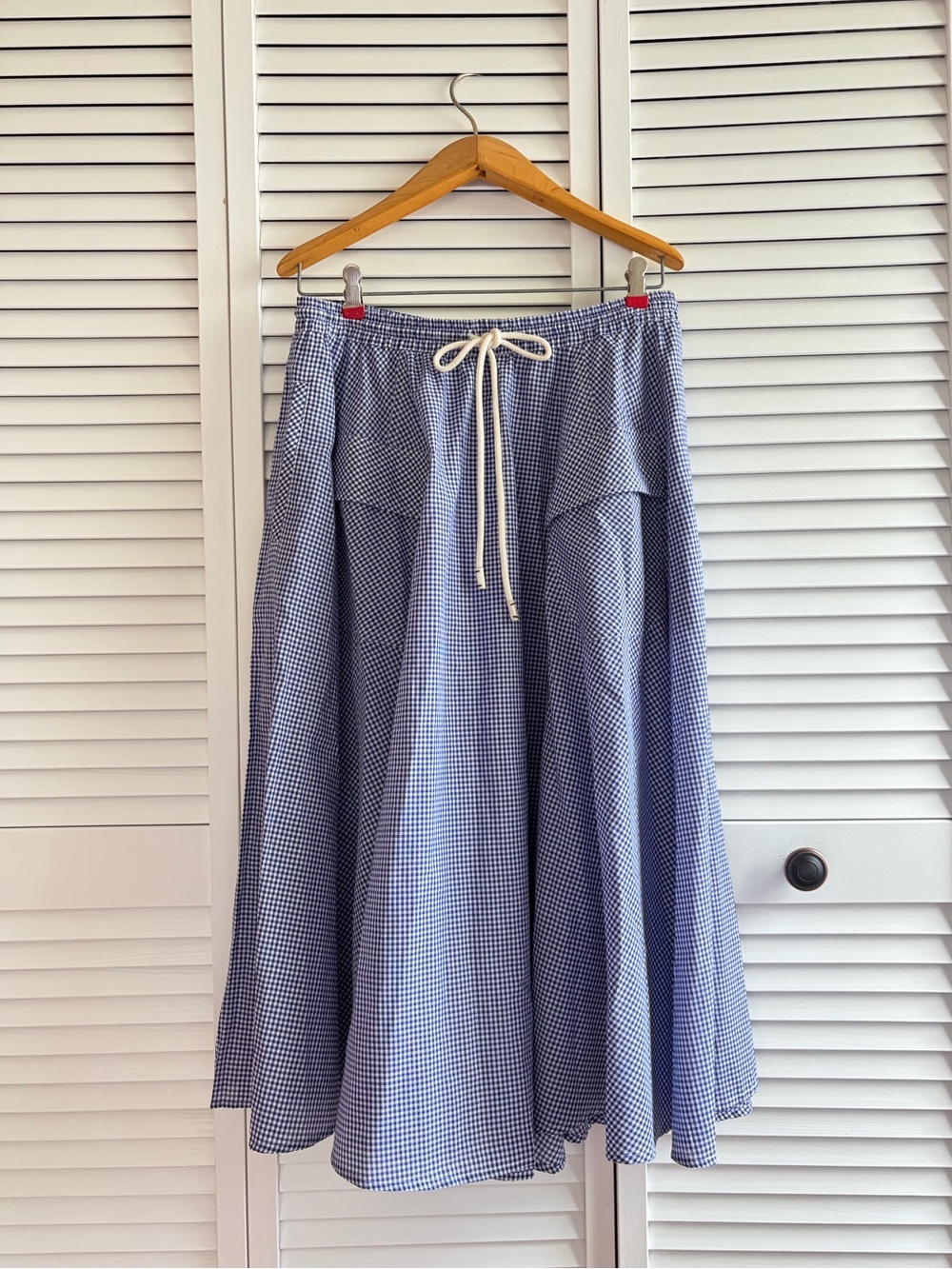 J. Crew Blue Gingham Drawstring A-Line Skirt M